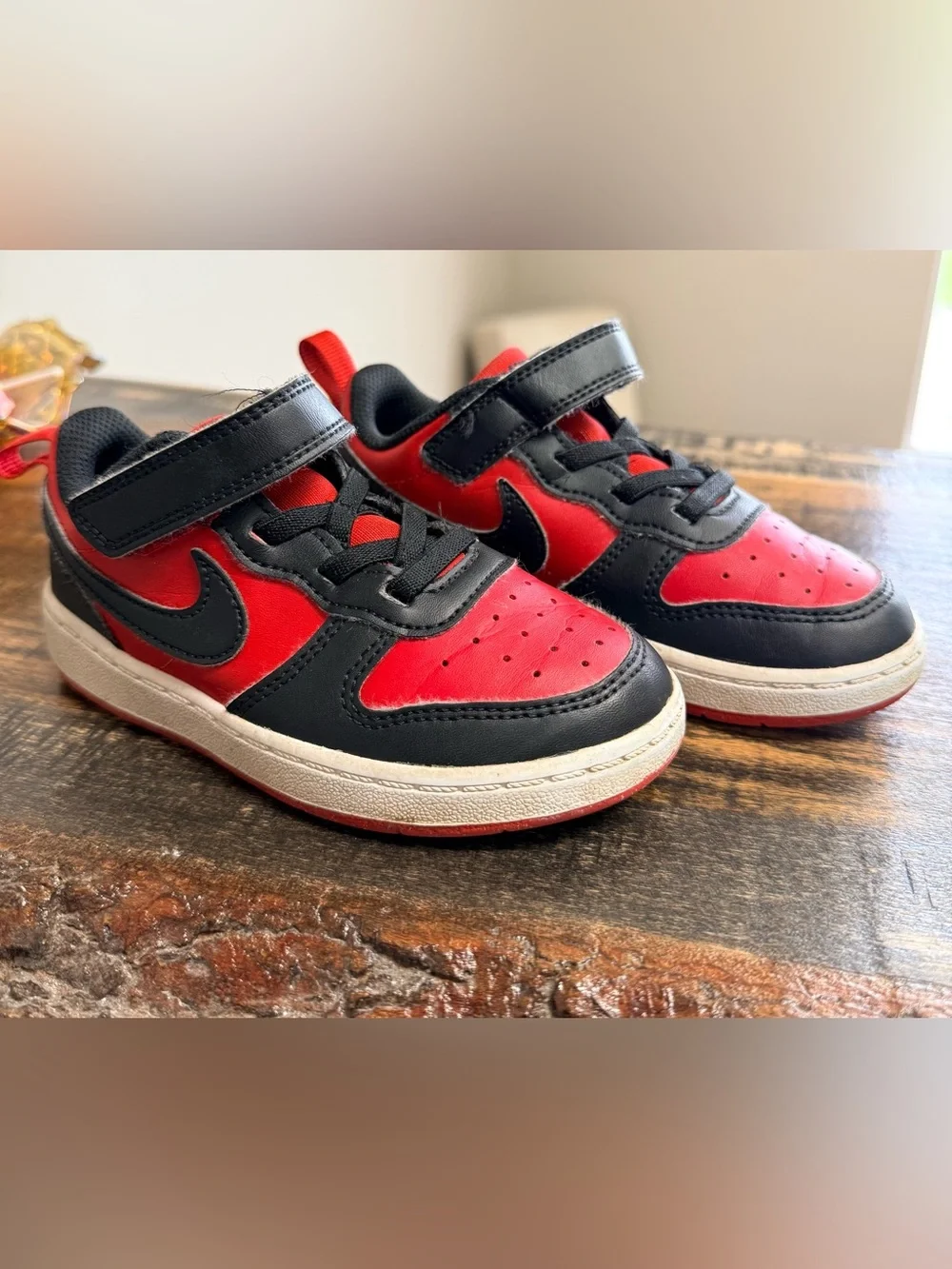 Nike Kids Red and Black Velcro Strap Sneakers